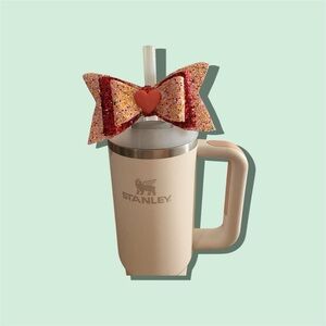 Handmade Simple Red/Pink Glittery Stanley Straw Topper Bow